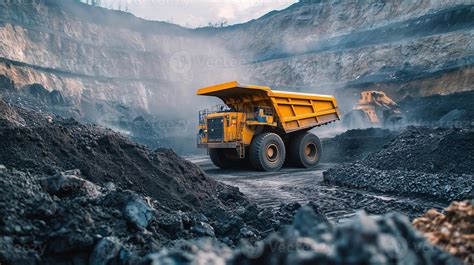 Thematic photo of a large mining dump truck in an open pit mine