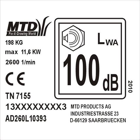 Tabliczka znamionowa traktorka MTD