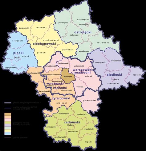 Mapa województwa mazowieckiego z zaznaczonymi miastami, gdzie występują ogłoszenia