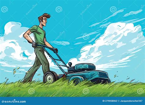 Illustration depicting the inconvenience of a power cord while mowing a lawn with an electric mower