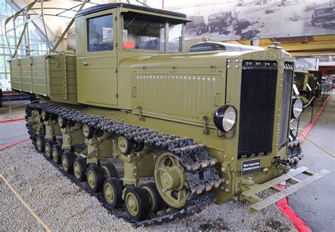 Technical drawing or cutaway of the Komintern tractor showing cabin and cargo area