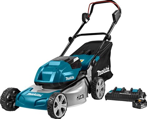 Infographics showing Makita DLM460PT2 motor and battery technologies
