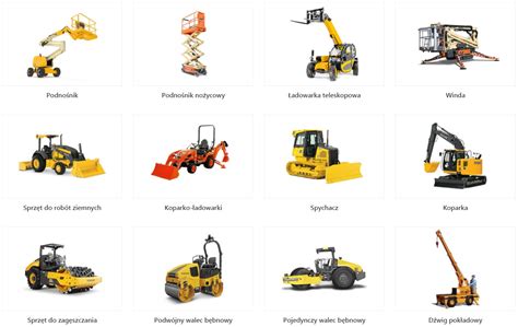 Infografika przedstawiająca logo Kaltmann i ikonki symbolizujące różne rodzaje maszyn budowlanych i narzędzi.