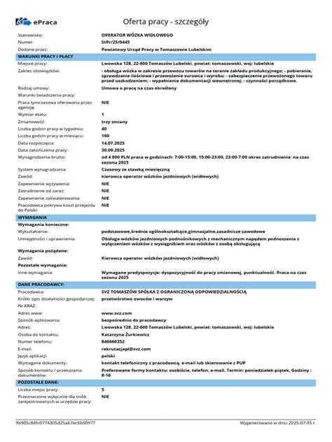 Wykres diagnostyczny pracy silnika wózka widłowego