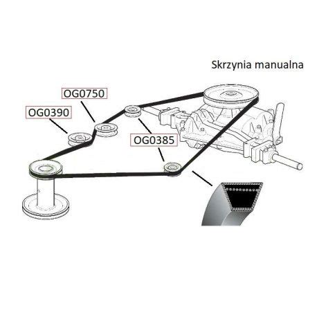 Schemat ułożenia paska napędu jazdy w traktorku ogrodowym