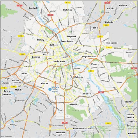 Map showing rental locations of mini excavators in Warsaw and surrounding areas