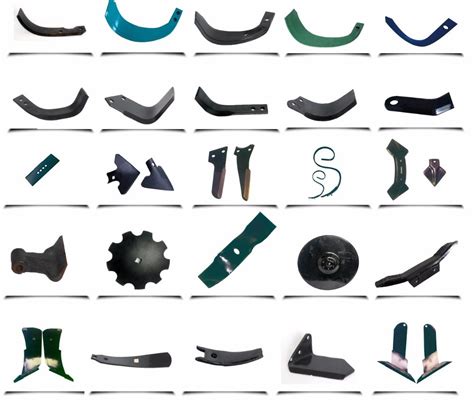 Infographic showing different types of rotary tiller blades and their uses